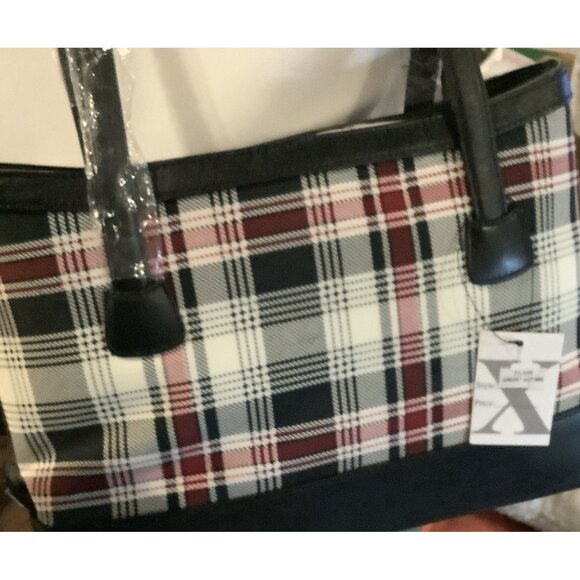 Handbag With Red Interior,Black Trim Maxx New York Plaid NWT 12" L X 8" H X 3" D - Picture 16 of 16